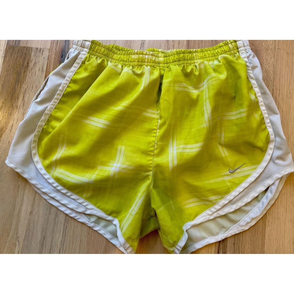 NIKE Dri Fit Women's Lime Green White Mesh Sides Athletic Running Shorts Small